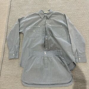 Blue pinstripes Button-Up Shirt and Skirt Set